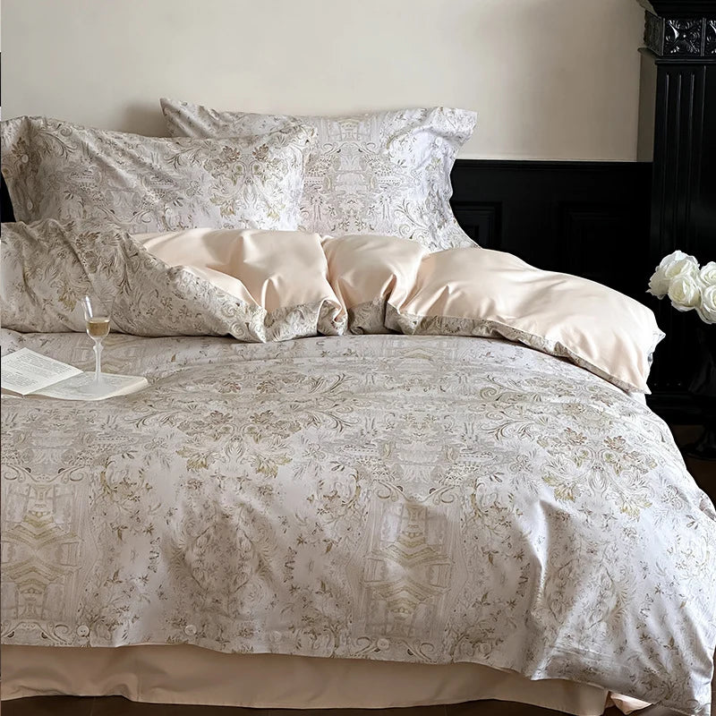 Duvet Cover Set Satin Rose Print Four-Piece