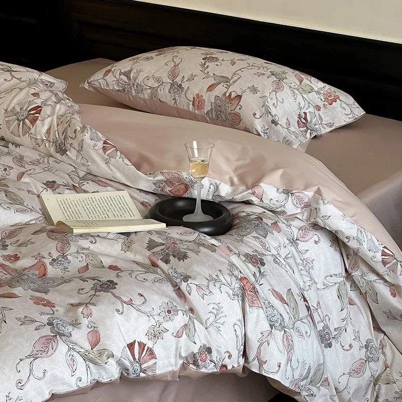 Duvet Cover Set Satin Rose Print Four-Piece
