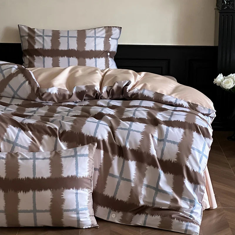Duvet Cover Set Satin Rose Print Four-Piece