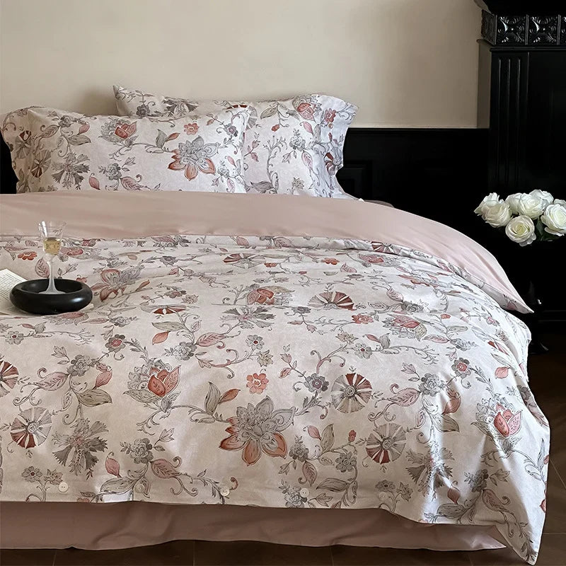 Duvet Cover Set Satin Rose Print Four-Piece