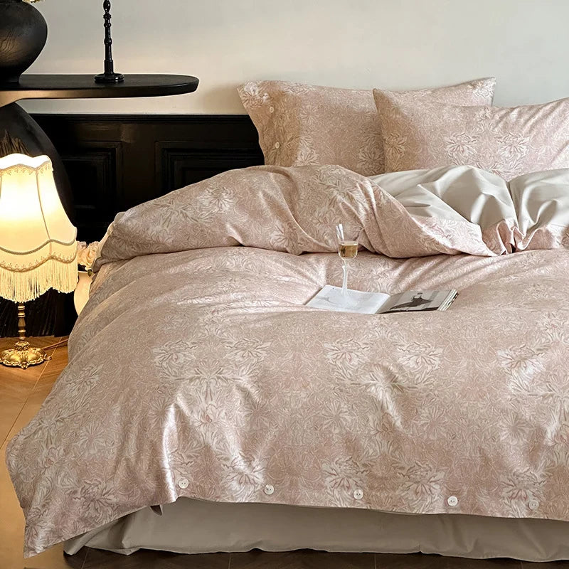 Duvet Cover Set Satin Rose Print Four-Piece