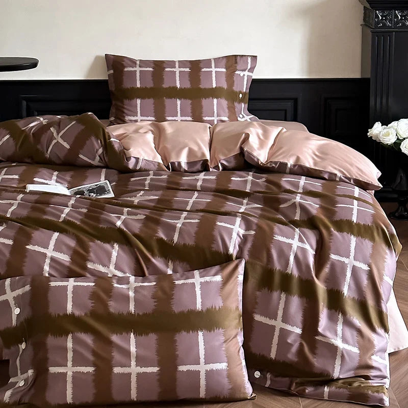 Duvet Cover Set Satin Rose Print Four-Piece
