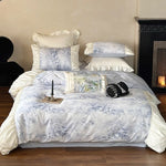 Duvet Cover Set Satin Watercolor Floral Ruffles Concealed Zipper