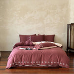 Duvet Cover Set Silky Mako Satin Leaf Embroidery