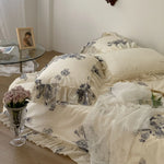 Duvet Cover Set Silky-Matte Cotton Satin Ruffled Trim