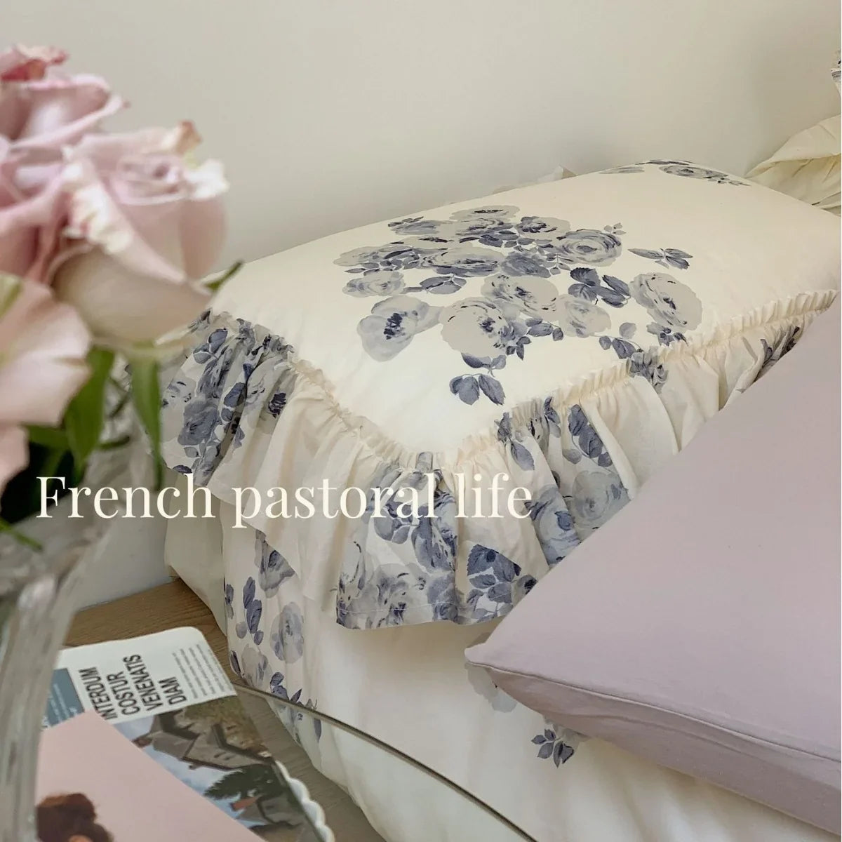 Duvet Cover Set Silky-Matte Cotton Satin Ruffled Trim