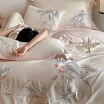 Duvet Cover Set Silky Satin Embroidered Floral 4-Piece