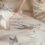 Duvet Cover Set Silky Satin Embroidered Floral 4-Piece