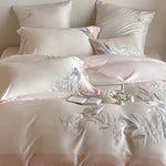 Duvet Cover Set Silky Satin Embroidered Floral 4-Piece