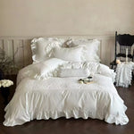 Duvet Cover Set Silky Satin Embroidered Lace Trim 4-Piece
