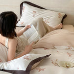 Duvet Cover Set Silky Satin Embroidered Piping 4-Piece