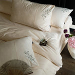 Duvet Cover Set Silky Satin Floral Embroidery