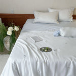 Duvet Cover Set Silky Satin Floral Embroidery Hidden Zipper