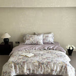 Duvet Cover Set Silky Satin Floral Watercolor Machine Washable