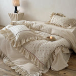 Duvet Cover Set Stonewashed Cotton Embroidered Dots & Ruffle