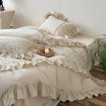 Duvet Cover Set Stonewashed Cotton Embroidered Dots & Ruffle