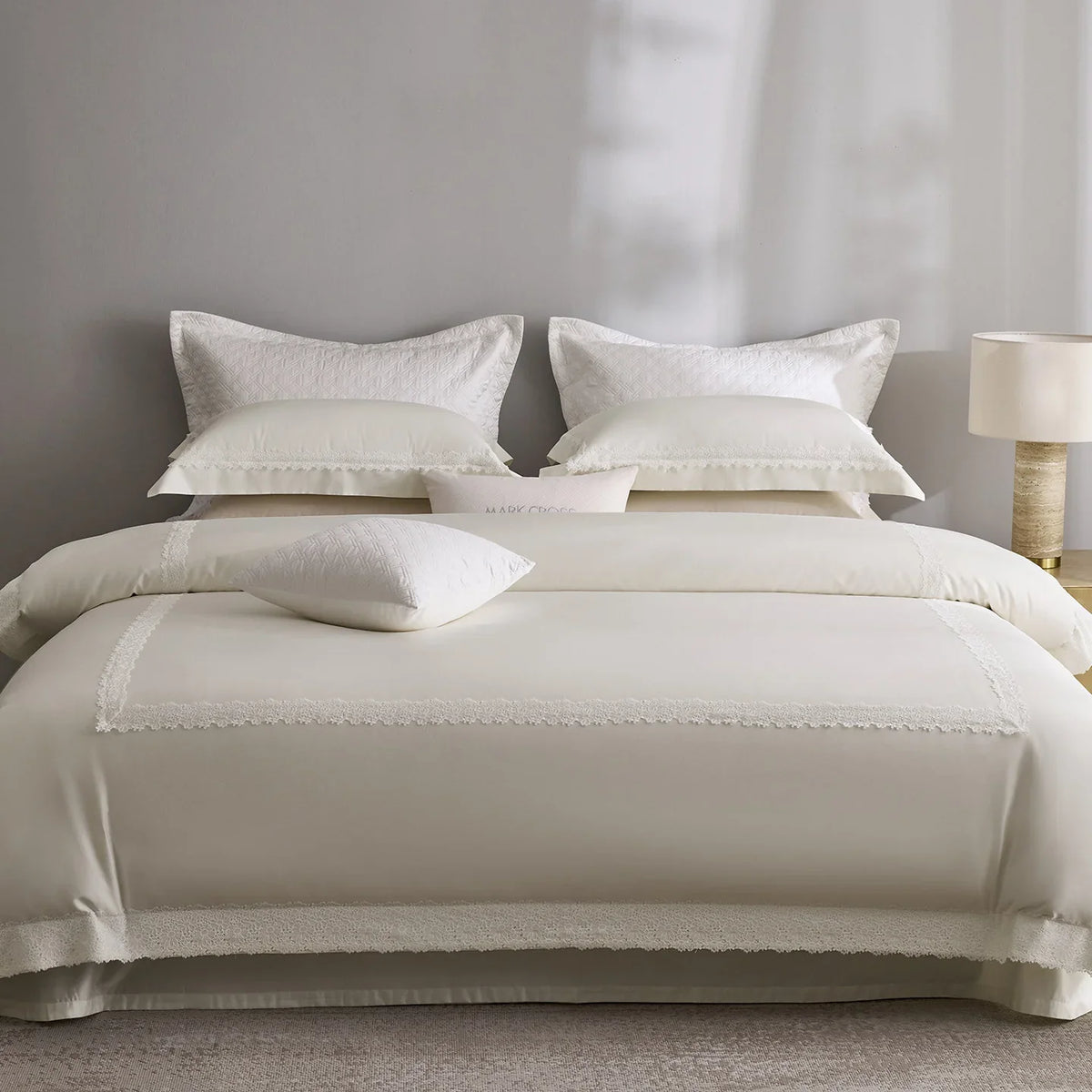 Duvet Cover Set Temperature-Regulating Cotton Satin Lace Trim