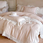 Duvet Cover Set Tencel Cotton Satin Embroidered Lace & Frills