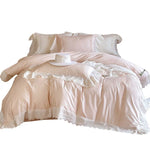 Duvet Cover Set Tencel Cotton Satin Embroidered Lace & Frills