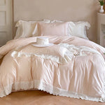 Duvet Cover Set Tencel Cotton Satin Embroidered Lace & Frills