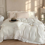 Duvet Cover Set Tencel Cotton Satin Embroidered Lace & Frills
