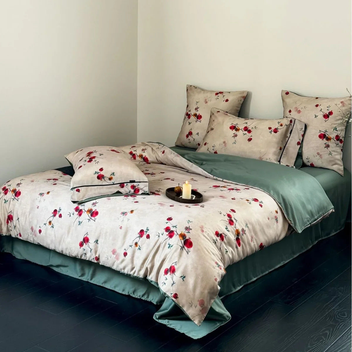 Duvet Cover Set Toile Floral Cotton Satin 4-Piece