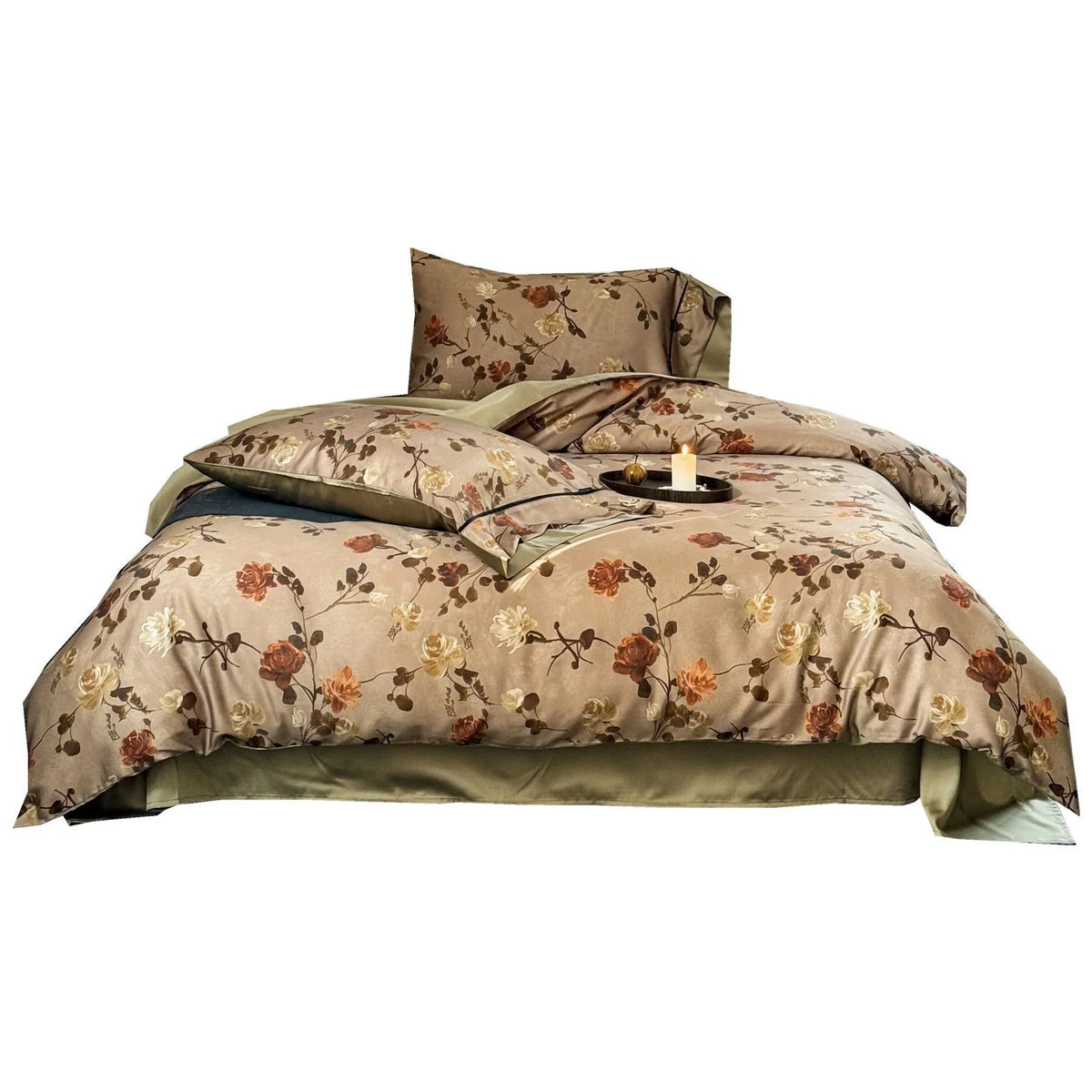 Duvet Cover Set Toile Floral Cotton Satin 4-Piece