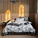 Duvet Cover Set Toile Floral Cotton Satin 4-Piece