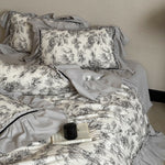 Duvet Cover Set Toile-de-Jouy Ruffle Cotton Blend