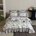 Duvet Cover Set Toile-de-Jouy Ruffle Cotton Blend