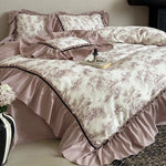 Duvet Cover Set Toile-de-Jouy Ruffle Cotton Blend