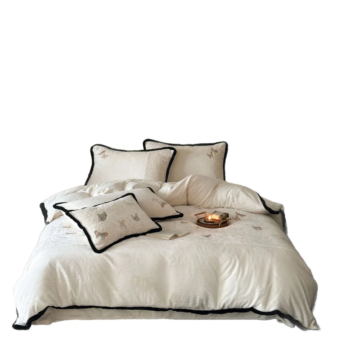 Duvet Cover Set Velvet Embroidered & Contrast Piping