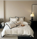 Duvet Cover Set Velvet Embroidered & Contrast Piping