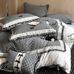Duvet Cover Set Vichy Check Ruffle & Embroidery