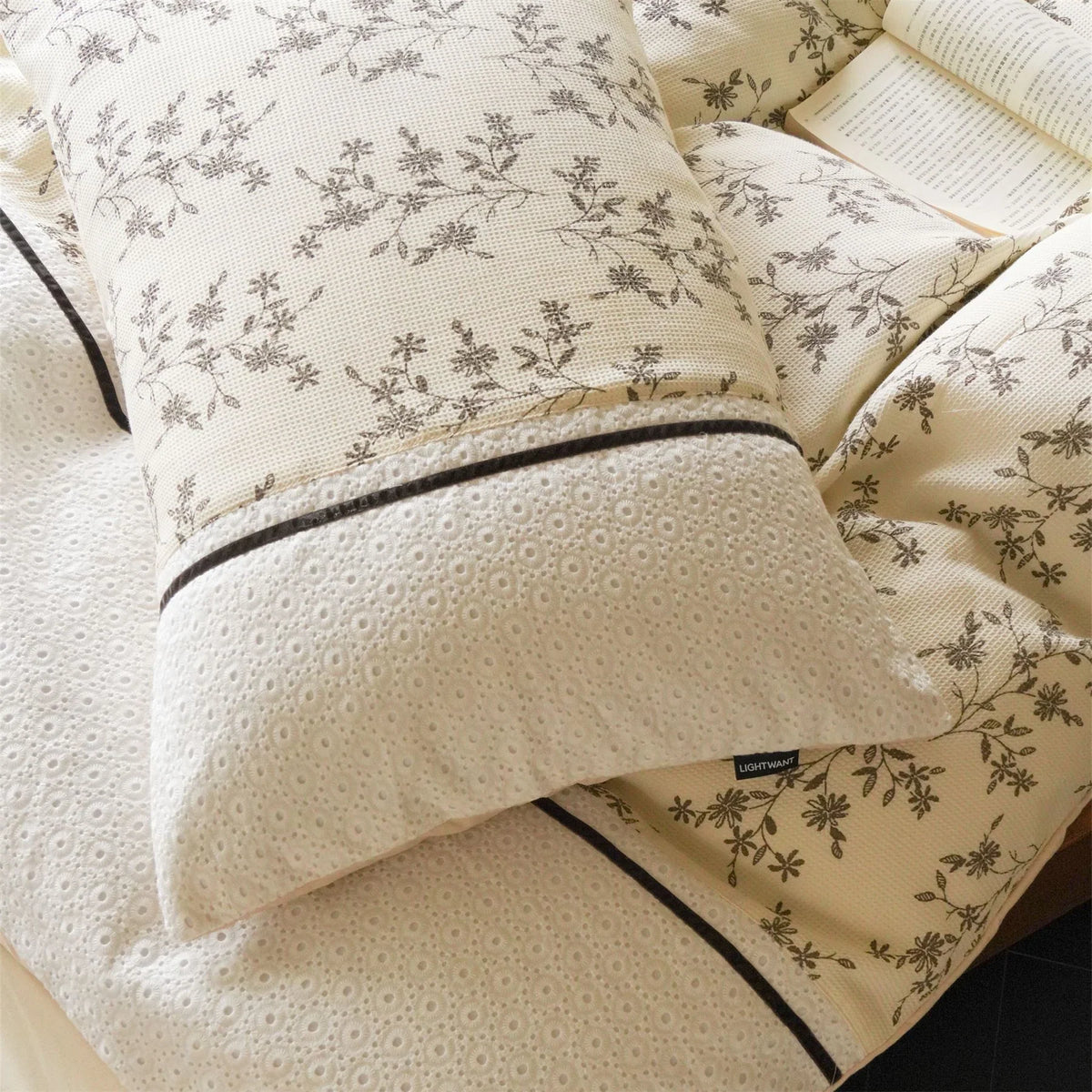 Duvet Cover Set Waffle Cotton Floral Print Four-Piece