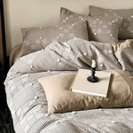Duvet Cover Set Waffle Texture & Pompom Trim
