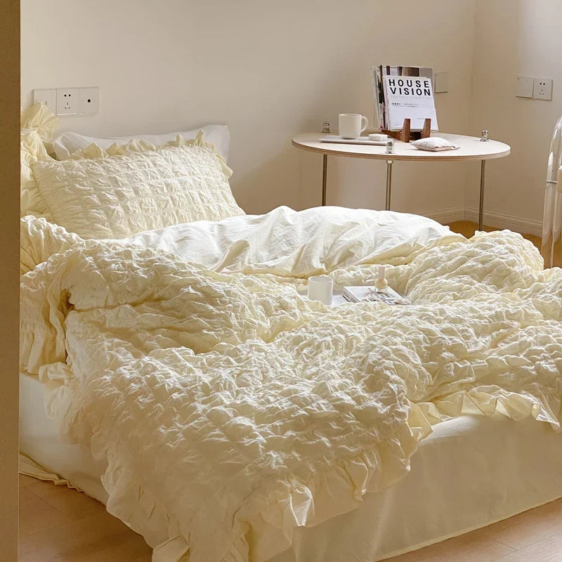 Duvet Cover Set Washed Crinkle Cotton-Linen Blend Easy Care