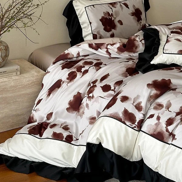 Duvet Cover Set Watercolor Floral Cotton Satin 4-Piece