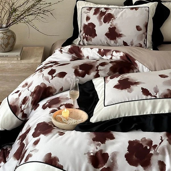 Duvet Cover Set Watercolor Floral Cotton Satin 4-Piece