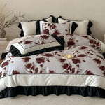 Duvet Cover Set Watercolor Floral Cotton Satin 4-Piece