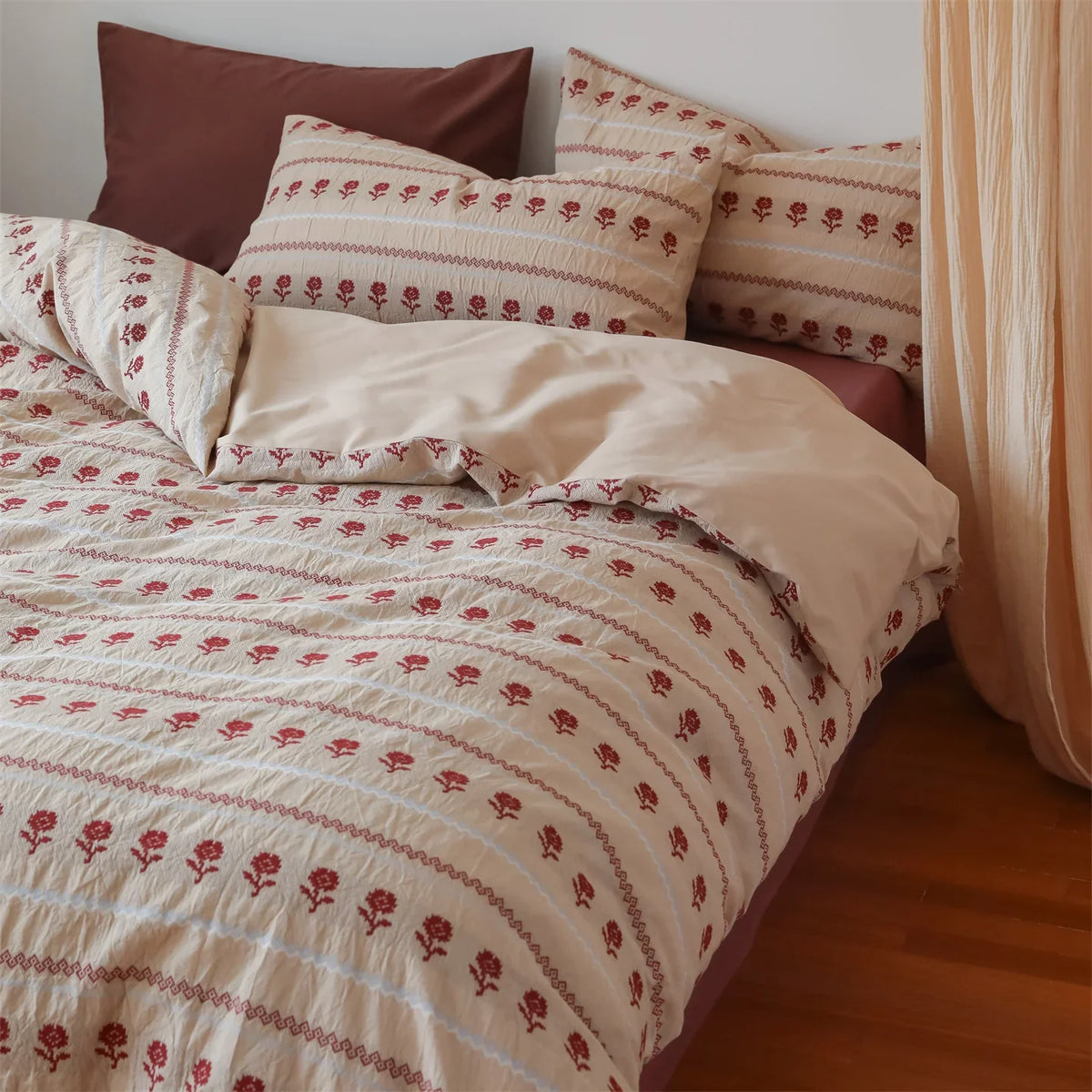 Duvet Set Breathable Cotton-Blend Embroidered Rose
