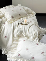 Duvet Set Breathable Cotton Satin Floral Embroidery Set of 4