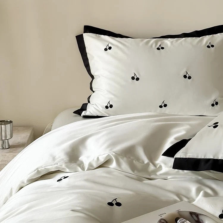 Duvet Set Cotton Satin Cherry Embroidery