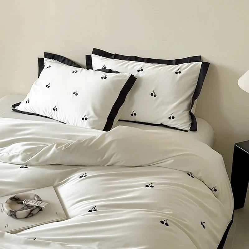 Duvet Set Cotton Satin Cherry Embroidery