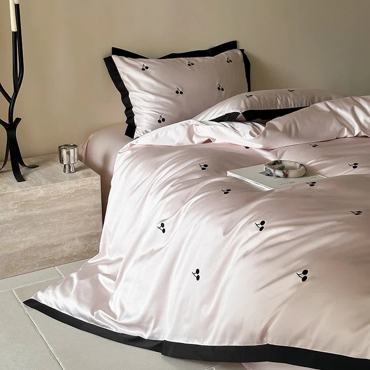 Duvet Set Cotton Satin Cherry Embroidery