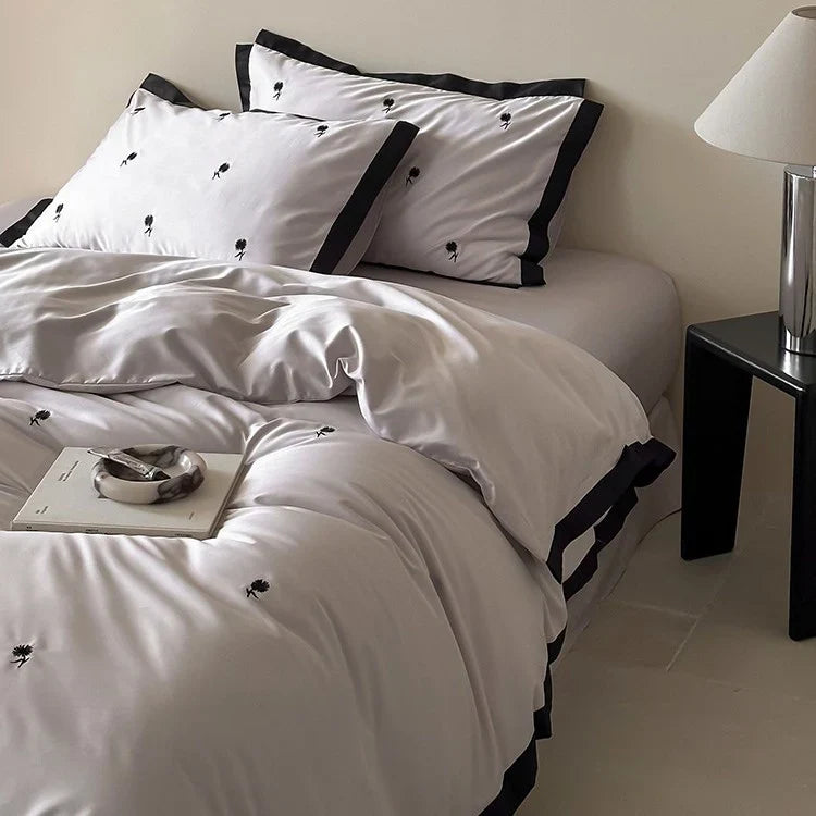 Duvet Set Cotton Satin Cherry Embroidery