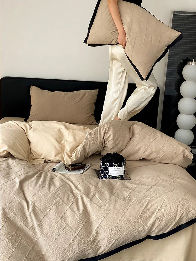 Duvet Set Cotton Satin Lightly Padded Diamond Quilt