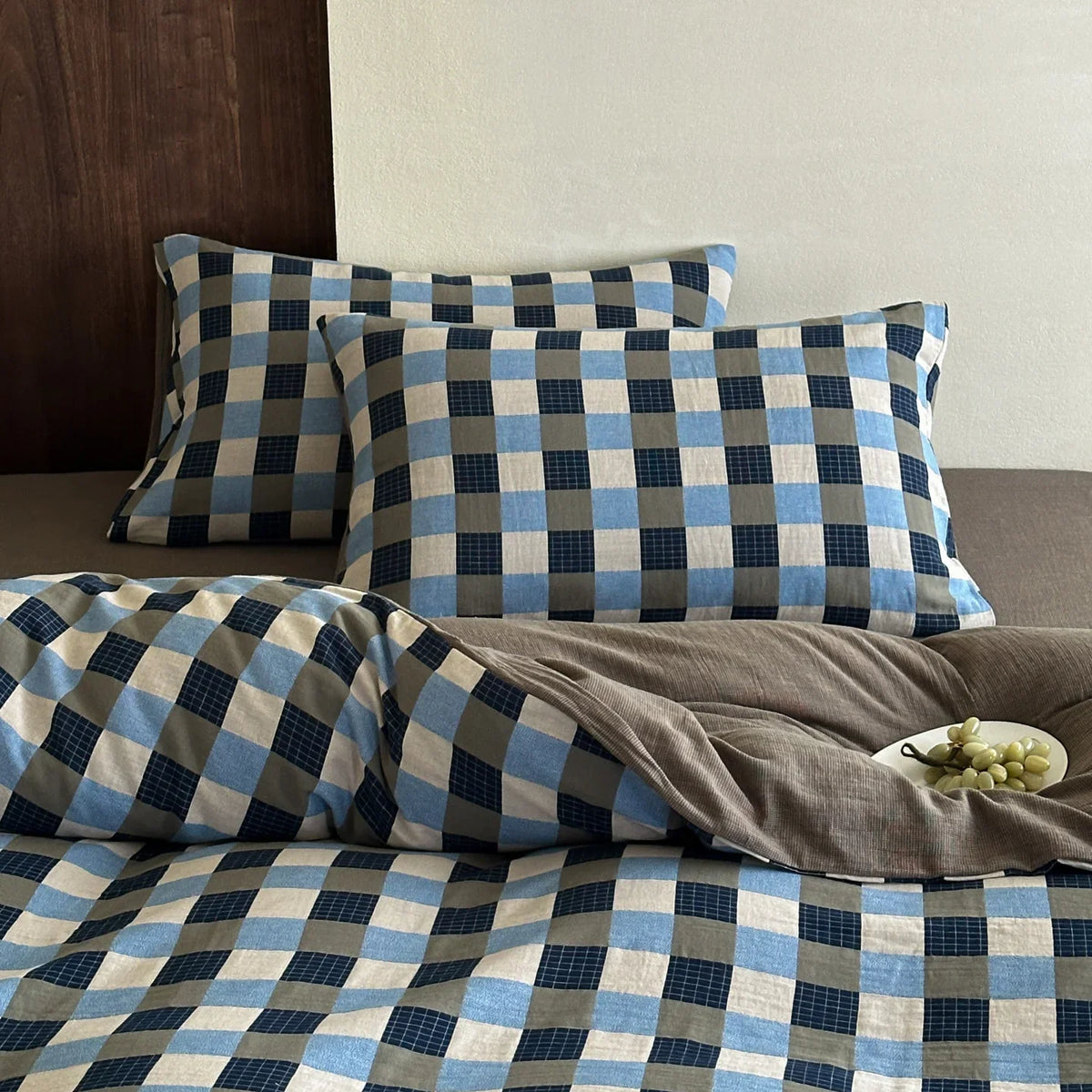 Duvet Set Cotton Satin Textured Check 4-Piece Set
