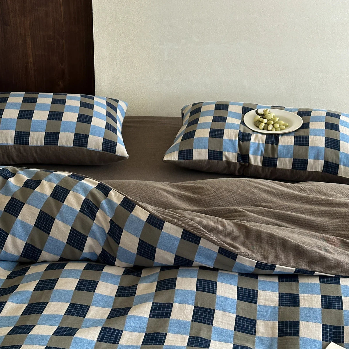 Duvet Set Cotton Satin Textured Check 4-Piece Set