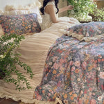 Duvet Set Vintage Floral Ruffled & Gathered Machine-Washable 4-Piece